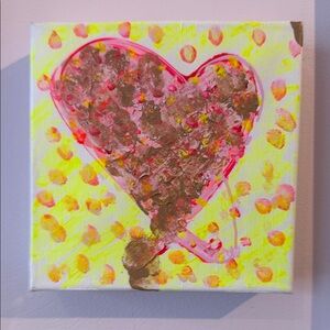 Hand-Painted Pink Heart Canvas Wall Art